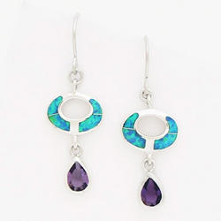 Oval Opal and Amethyst Drop Earrings