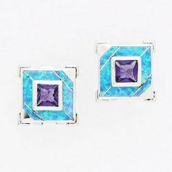Square Amethyst and Opal Earrings