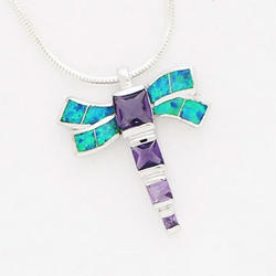 Amethyst and Created Opal Dragonfly Pendant