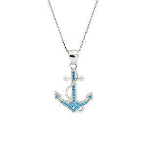 Blue Topaz & Sterling Silver Anchor Pendant (small)