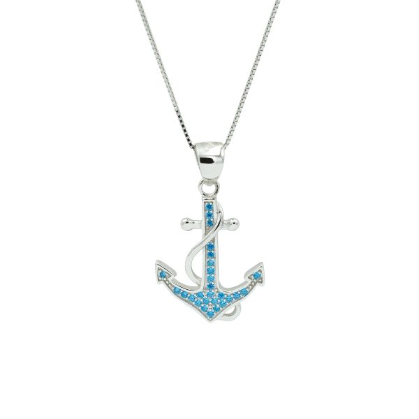 Blue Topaz & Sterling Silver Anchor Pendant (small)