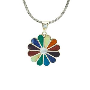 Flower Pendant with Gemstone Inlay