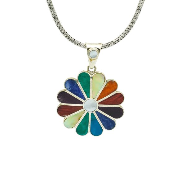 Flower Pendant with Gemstone Inlay