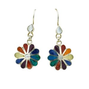 Flower Earrings with Gemstone Inlay