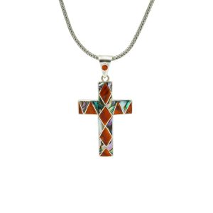 Carnelian & Abalone Shell Cross Pendant