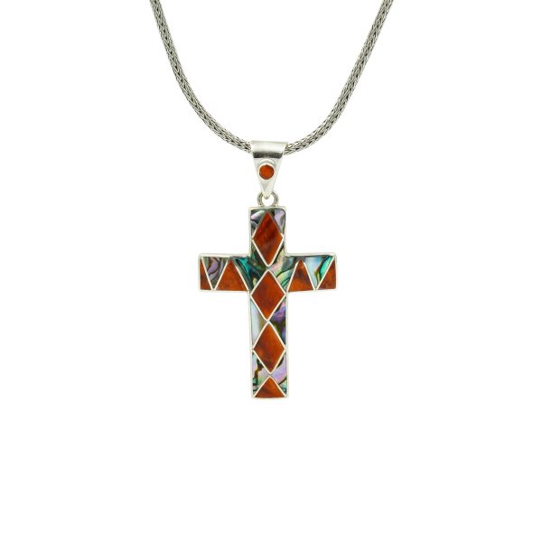 Carnelian & Abalone Shell Cross Pendant