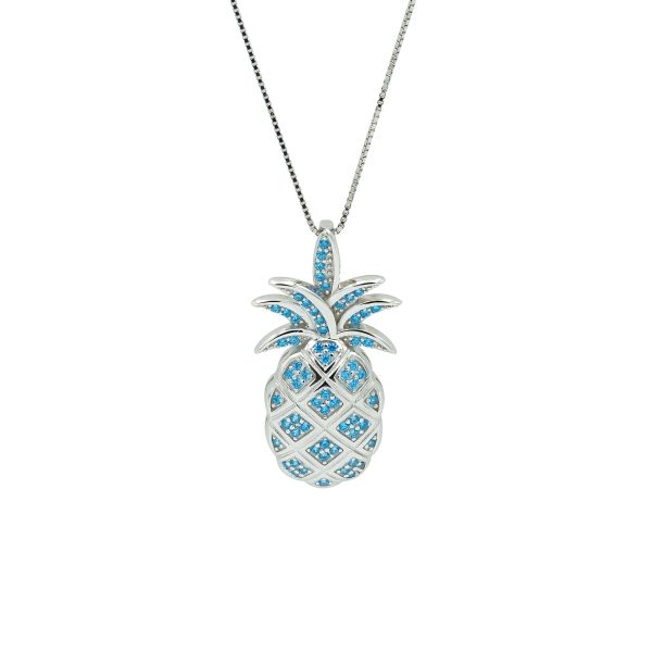 Blue Topaz & Sterling Silver Pineapple Pendant