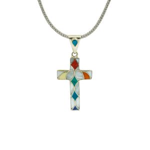 Cross Pendant with Gemstone Inlay