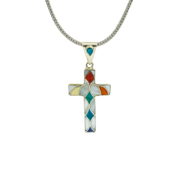 Cross Pendant with Gemstone Inlay