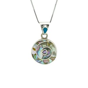 Abalone Shell & Turquoise Swirl .950 Sterling Silver Pendant