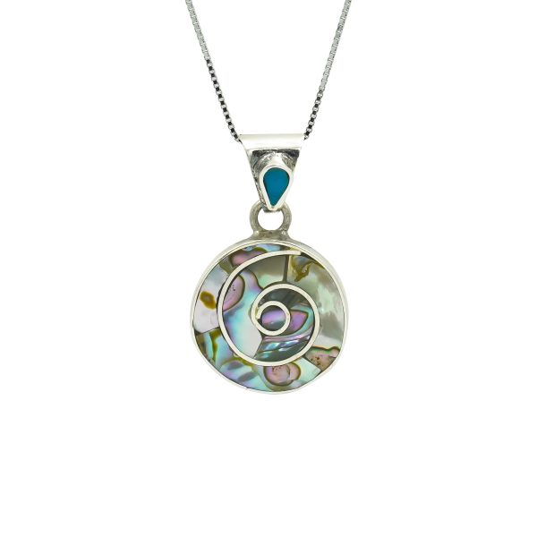 Abalone Shell & Turquoise Swirl .950 Sterling Silver Pendant