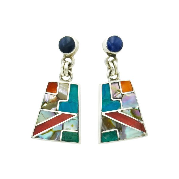 Multi-Color Mosiac Gemstone Inlay Earrings