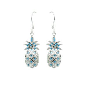 Blue Topaz & Sterling Silver Pineapple Earrings (Hook)