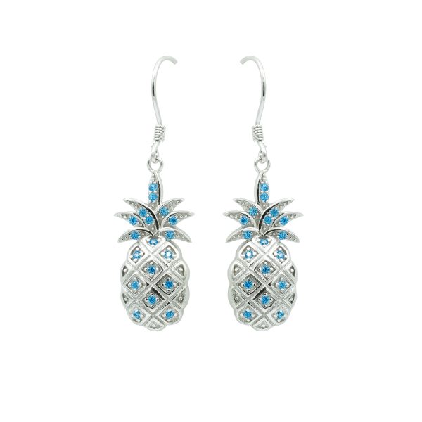 Blue Topaz & Sterling Silver Pineapple Earrings (Hook)