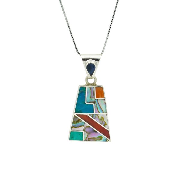Multi-Color Mosaic Gemstone Inlay Pendant