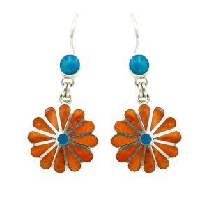 Turquoise and Coral Flower Earrings