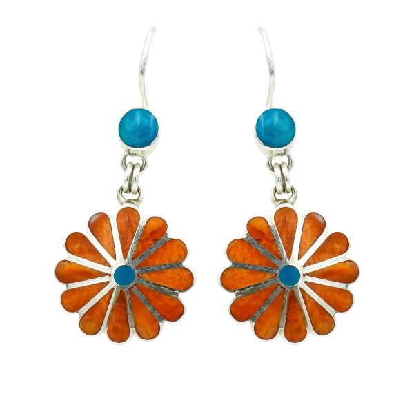 Turquoise and Coral Flower Earrings