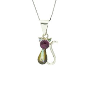 Amethyst & Mother of Pearl Cat Pendant