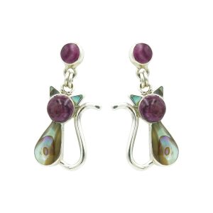 Amethyst & Mother of Pearl Cat Earrings