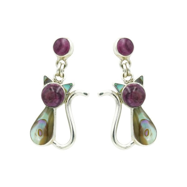 Amethyst & Mother of Pearl Cat Earrings