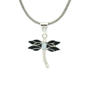 Sterling Silver, Mother of Pearl & Black Onyx Dragonfly Pendant
