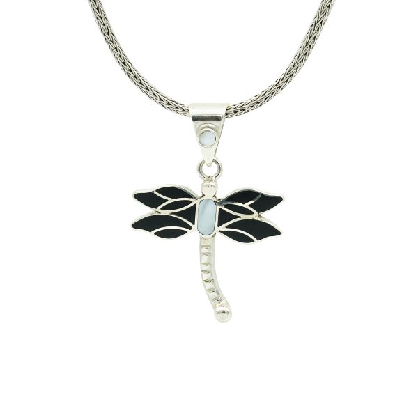 Sterling Silver, Mother of Pearl & Black Onyx Dragonfly Pendant