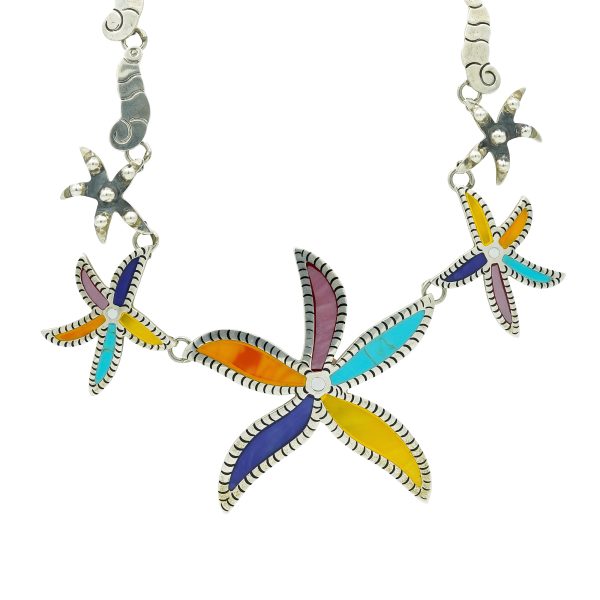Sterling Silver Starfish Necklace with Gemstone Inlay