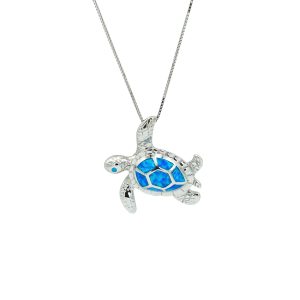 Blue Opal & Sterling Silver Turtle Pendant