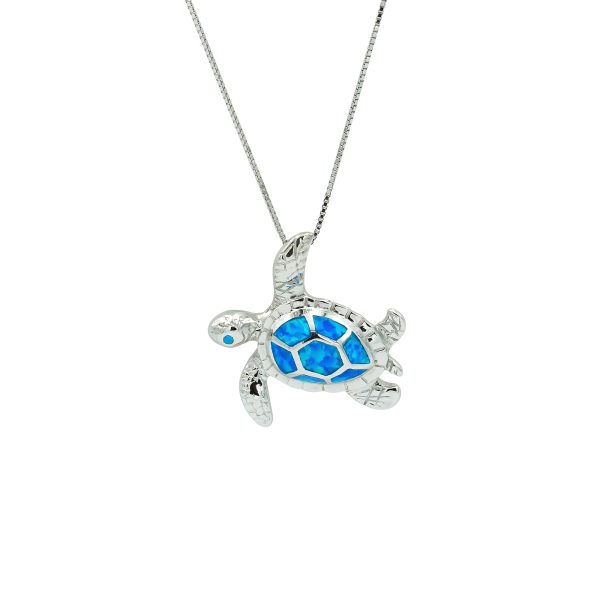 Blue Opal & Sterling Silver Turtle Pendant