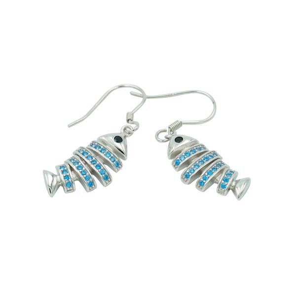 Blue Topaz & Sterling Silver Fish Bone Earrings (Hook)