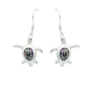 Mosaic Abalone & Sterling Silver Turtle Earrings (Hook)