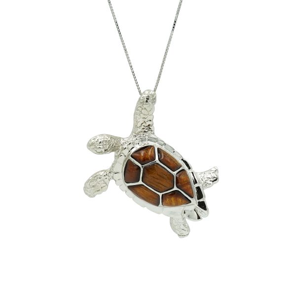 Hawaiian Koa Wood & Sterling Silver Turtle Pendant (large)