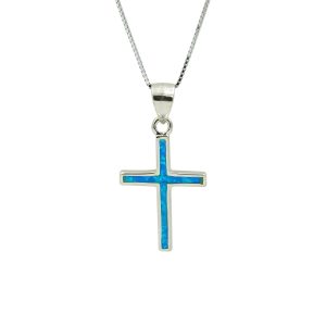 Blue Opal & Sterling Silver Cross (XS)
