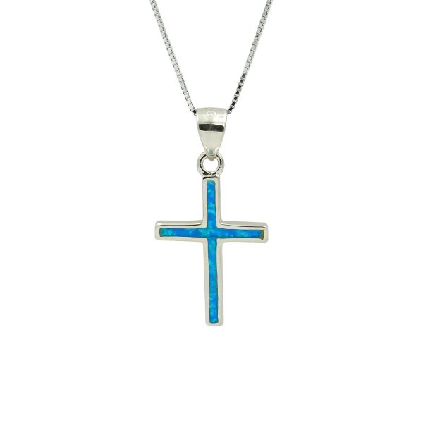 Blue Opal & Sterling Silver Cross (XS)