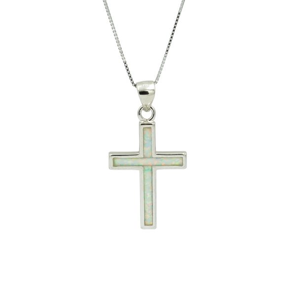 White Opal & Sterling Silver Cross Necklace