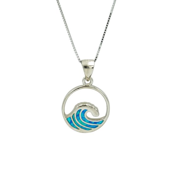 Blue Opal & Silver Sterling Crest Wave Pendant