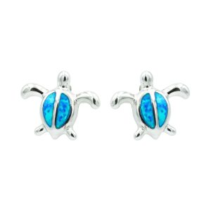 Blue Opal & Sterling Silver Turtle Earrings Petite