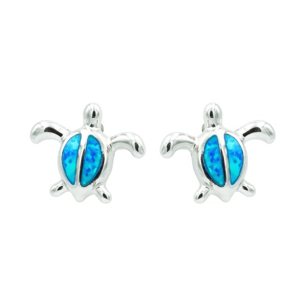 Blue Opal & Sterling Silver Turtle Earrings Petite