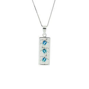 Blue Opal & Sterling Silver Three Turtles Rectangle Pendant