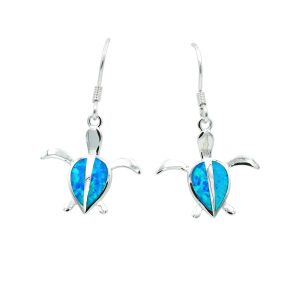 Blue Opal & Sterling Silver Hanging Turtle Earrings