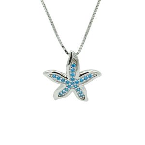 Blue Topaz Starfish & Sterling Silver Necklace