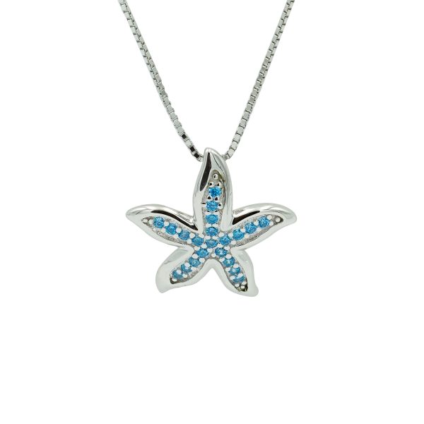 Blue Topaz Starfish & Sterling Silver Necklace
