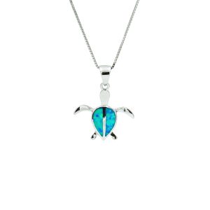 Blue Opal & Sterling Silver Petro-Turtle Pendant (small)