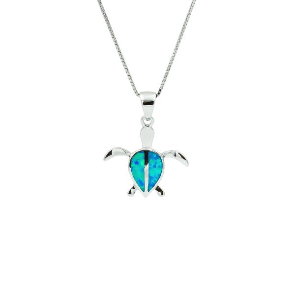 Blue Opal & Sterling Silver Petro-Turtle Pendant (small)