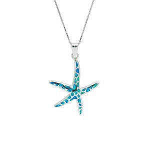Blue Opal & Sterling Silver Dancing Starfish Pendant (medium)