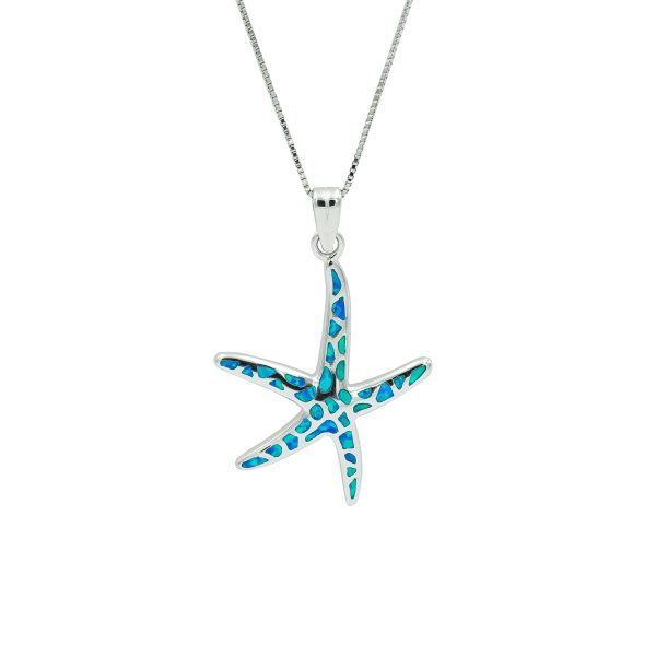 Blue Opal & Sterling Silver Dancing Starfish Pendant (medium)