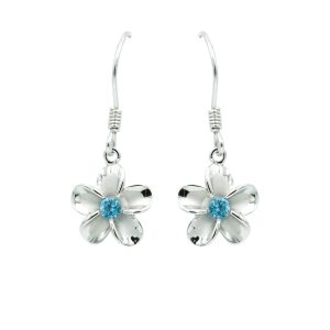 Blue Topaz & Sterling Silver Flower Hanging Earrings (Hook)