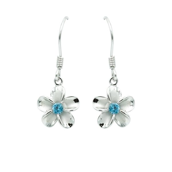 Blue Topaz & Sterling Silver Flower Hanging Earrings (Hook)