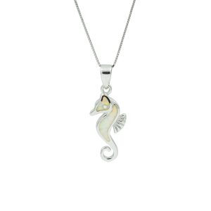 White Opal & Sterling Silver Sea Horse Pendant
