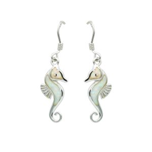 White Opal & Sterling Silver Sea Horse Earrings